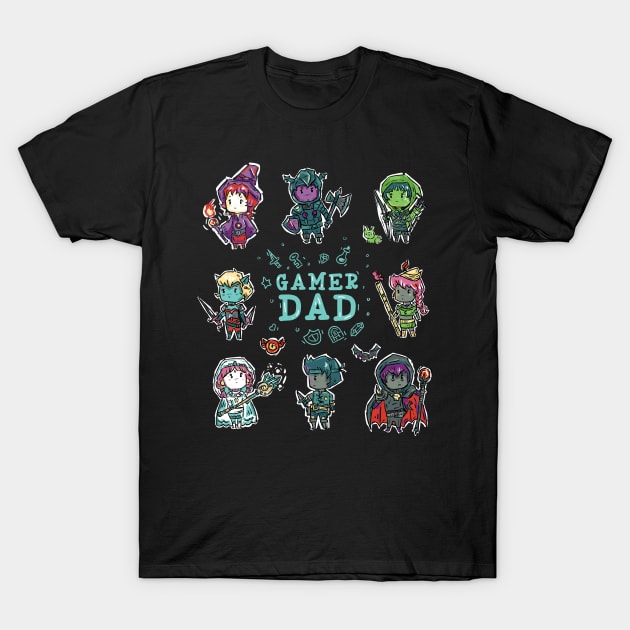 Gamer Dad Fantasy RPG Characters T-Shirt by Norse Dog Studio